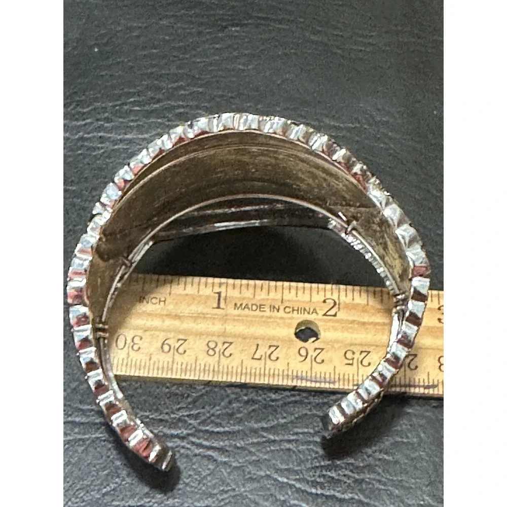 Hammered Mixed Metal Domed‎ Cuff Bracelet  Scalloped Edge Statement Clamper